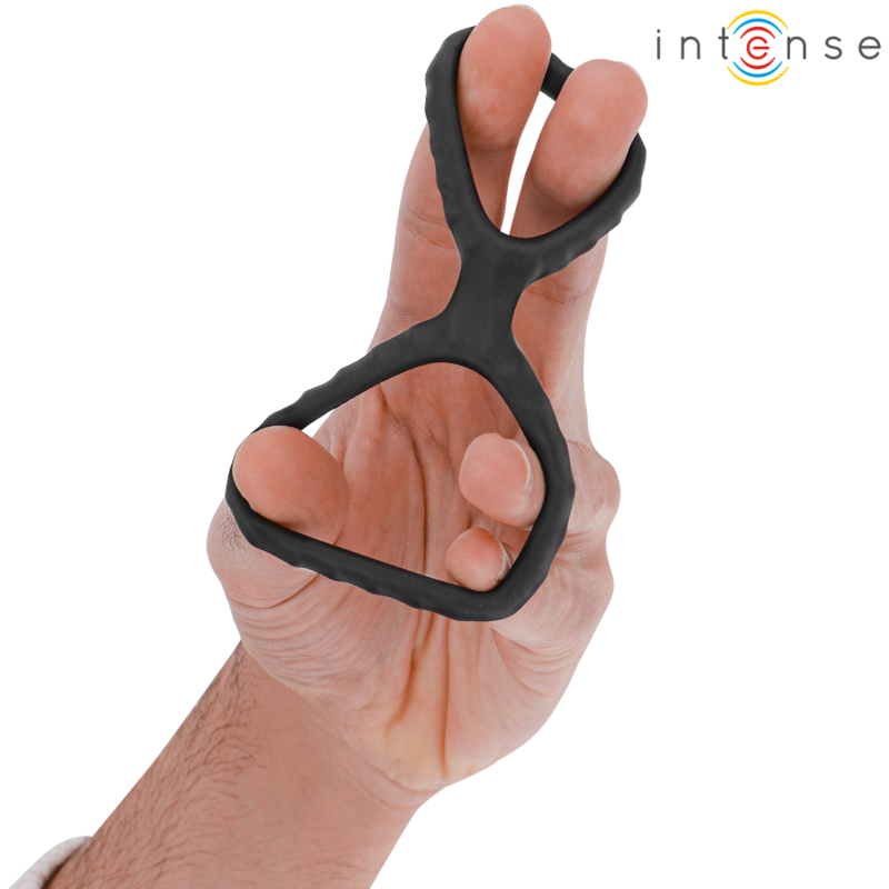 INTENSE - ANILLO DOBLE PARA PENE DE SILICONA NEGRO DEWEY MODELO 2