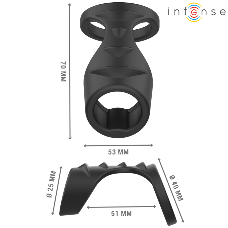 INTENSE - ANILLO DOBLE DE SILICONA PARA EL PENE THEO MODELO 3 NEGRO