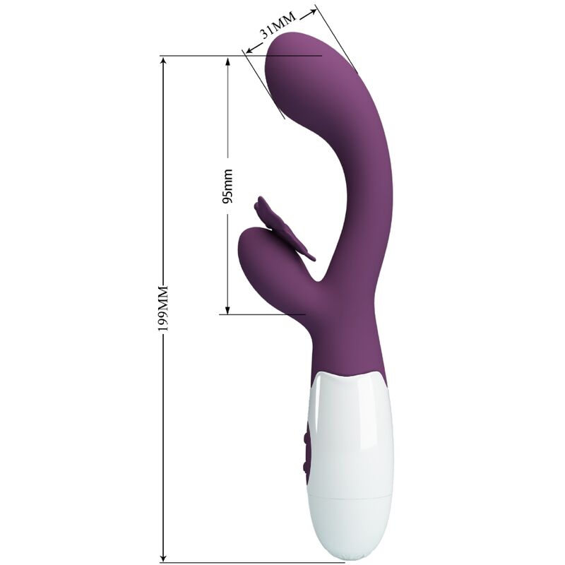 PRETTY LOVE - VIBRADOR CONEJITO BUTTERFLY KISS Y ESTIMULADOR DEL PUNTO G MORADO