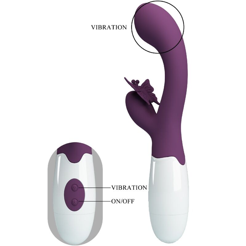 PRETTY LOVE - VIBRADOR CONEJITO BUTTERFLY KISS Y ESTIMULADOR DEL PUNTO G MORADO