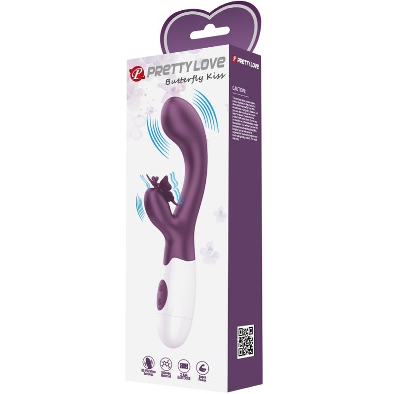 PRETTY LOVE - VIBRADOR CONEJITO BUTTERFLY KISS Y ESTIMULADOR DEL PUNTO G MORADO