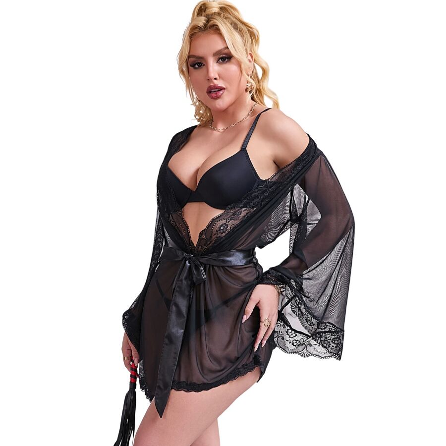SUBBLIME - BATA NEGRA DE TELA TRANSPARENTE CON DETALLE DE ENCAJE S/M