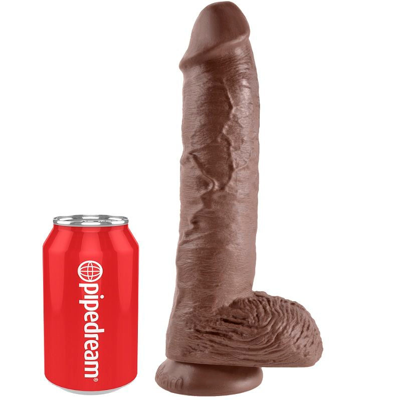KING COCK - 10 DILDOS MARRONES CON BOLAS 25,4 CM