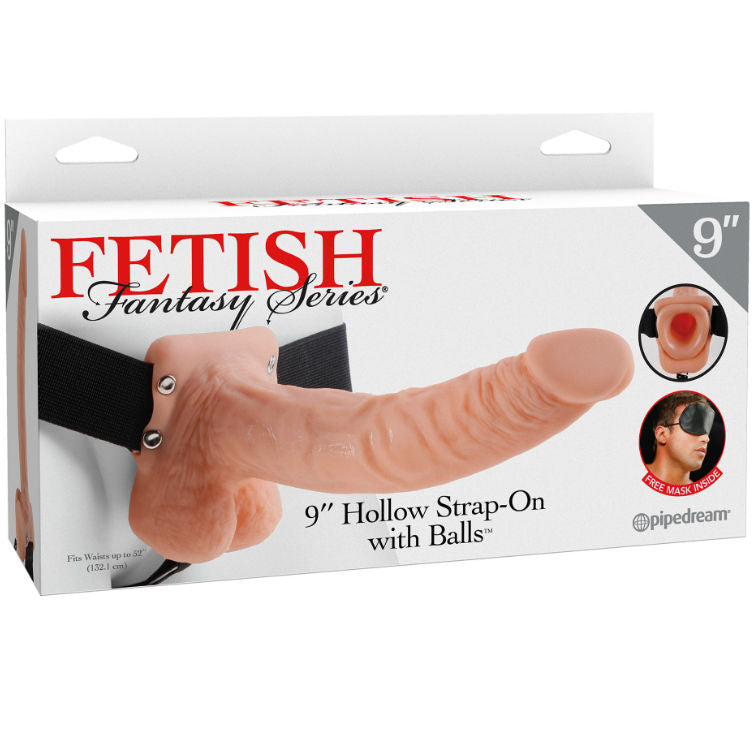 SERIE FETISH FANTASY - 9 STRAP-ON HUECO CON BOLAS DE CARNE DE 22,9 CM