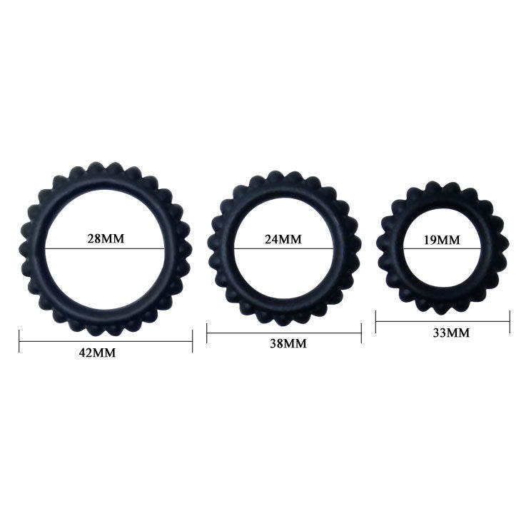 BAILE - TITAN SET 3PCS BLACK COCK RING 2.8 + 2.4 + 1.9 CM 