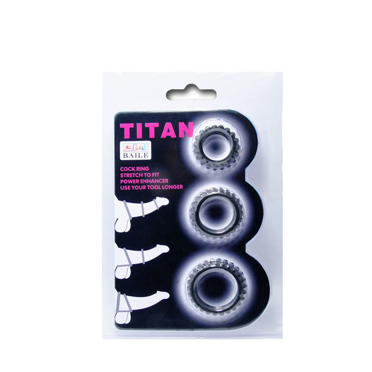 BAILE - TITAN SET 3PCS BLACK COCK RING 2.8 + 2.4 + 1.9 CM 