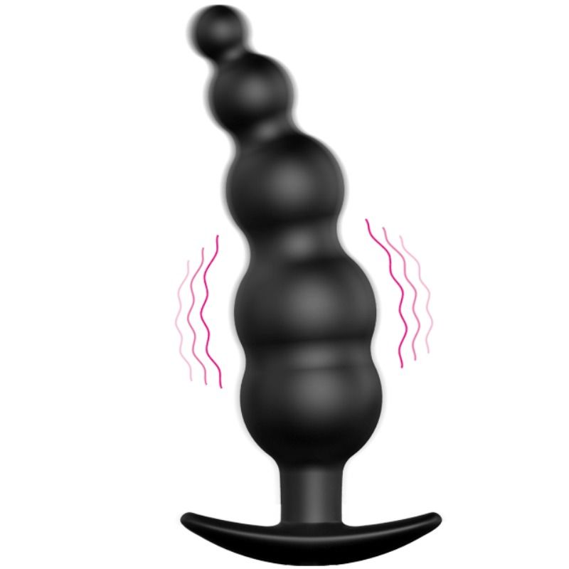 PRETTY LOVE - EXTRA STIMULATION SILICONE ANAL PLUG WITH 12 VIBRATION MODES - BLACK