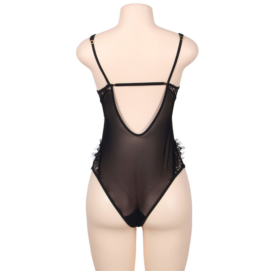 SUBBLIME - TEDDY QUEEN PLUS CON ENCAJE FLORAL Y FLECOS NEGROS