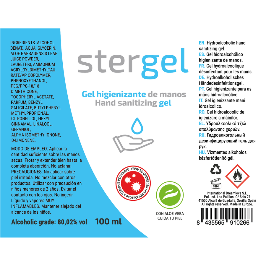 STERGEL - GEL DESINFECTANTE HIDROALCOHÓLICO DE MANOS CON ALOE VERA 100ML 