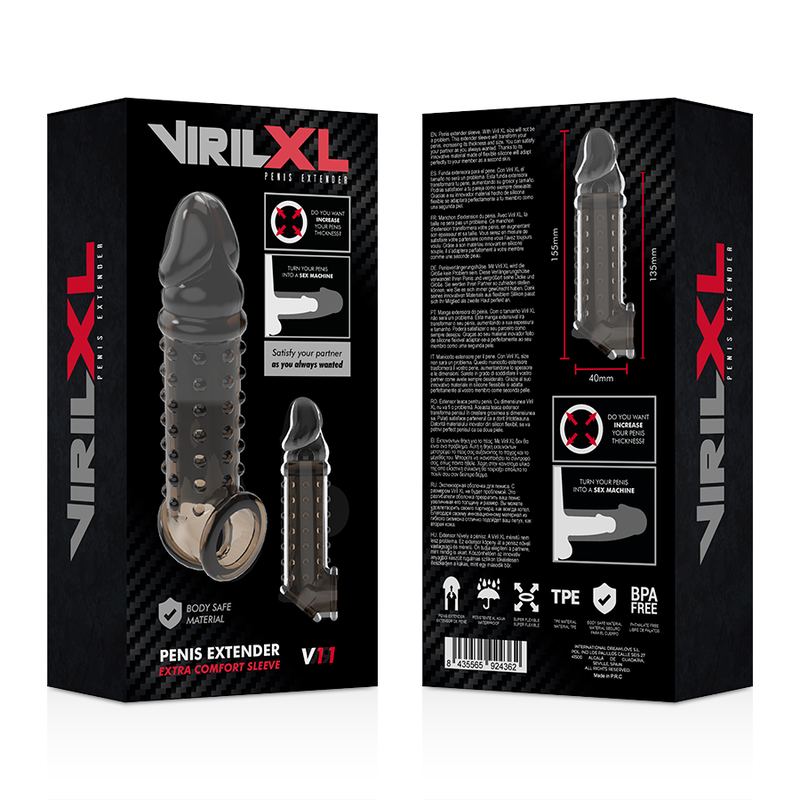 VIRILXL - V11 EXTENSIÓN PARA PENE Y FUNDA NEGRA